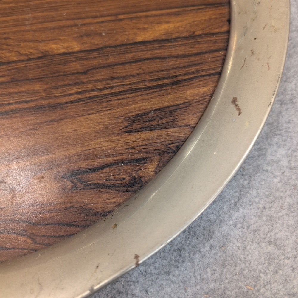 Vintage Round Wood Grain and Metal Serving Tray with Skyscraper Emblem NA307 - Picture 6 of 8
